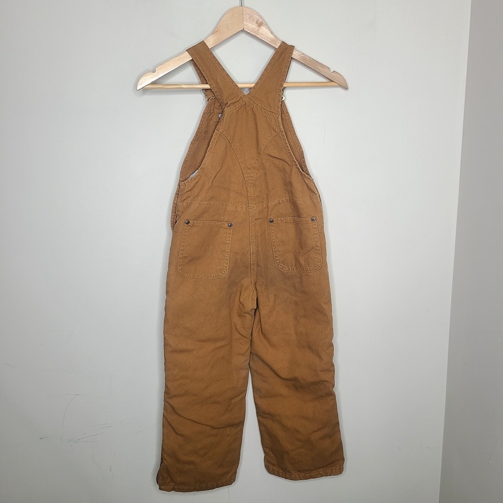 Carhartt Bib Overalls Boys 6 Brown Canvas Insulated Double Knee Flannel Lined - Picture 5 of 8